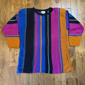 VTG Fashion Formulas Pullover Top LG Stripes Women's Sweater 3/4 Sleeves